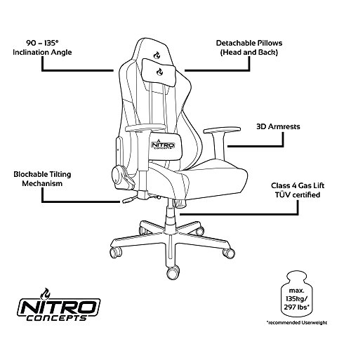 NITRO CONCEPTS S300 Gamingstuhl – Bürostuhl – Schreibtischstuhl – Stoffbezug – Stealth Black (Schwarz) - 7