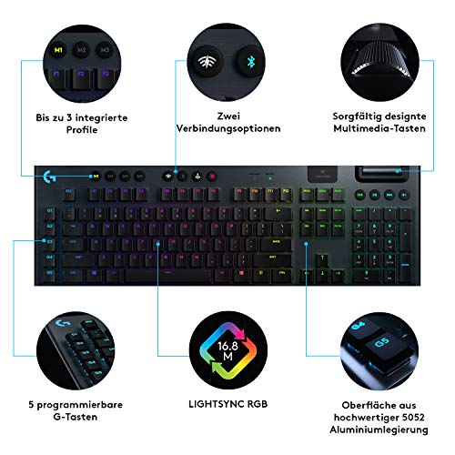 Logitech G915 LIGHTSPEED kabellose mechanische Gaming-Tastatur, Taktiler GL-Tasten-Switch mit flachem Profil - 6