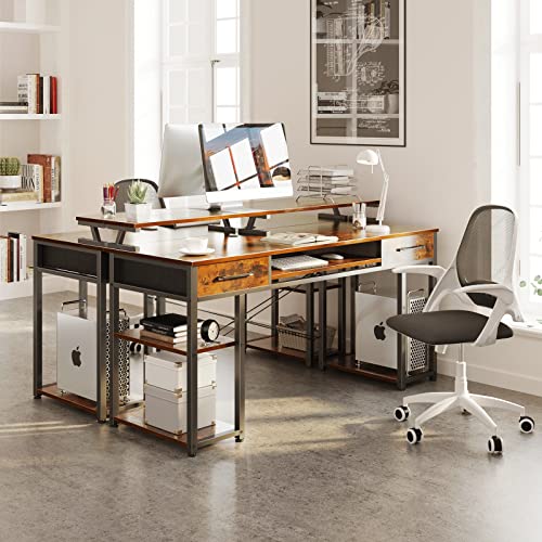 ODK Schreibtisch, Computertisch mit Schubladen, 120x48x90cm Schreibtisch Holz mit Abnehmbarem Regal, Bürotisch mit Tastaturablage und Monitorständer, PC Tisch Gaming Tisch für Home Office, Braun - 7