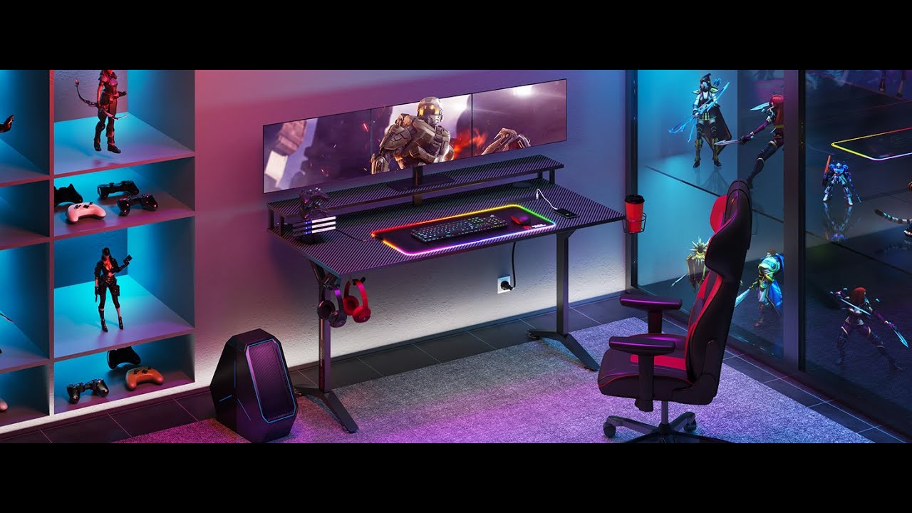 25% OFF SEVEN WARRIOR Gaming Desk 55INCH mit RGB Mauspad & Steckdose | Review und Setup Guide