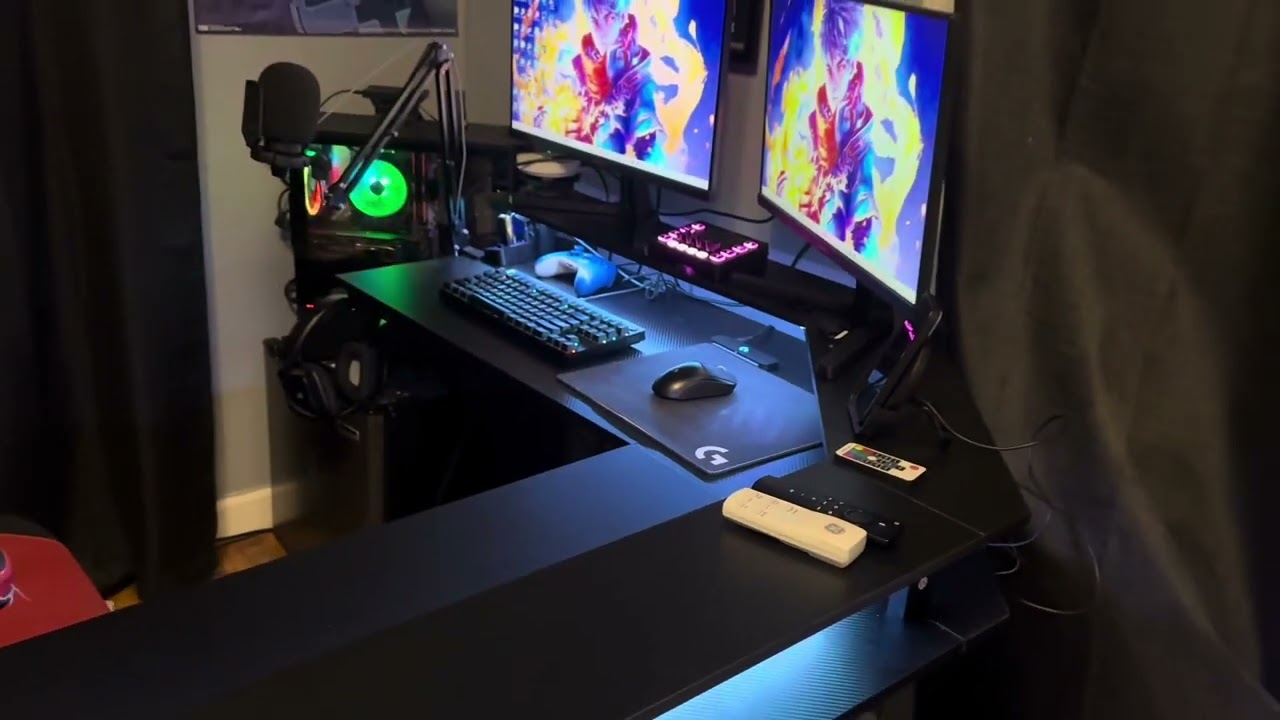 Close Look – L Shaped Gaming Desk W LED Lights & Power Outlets