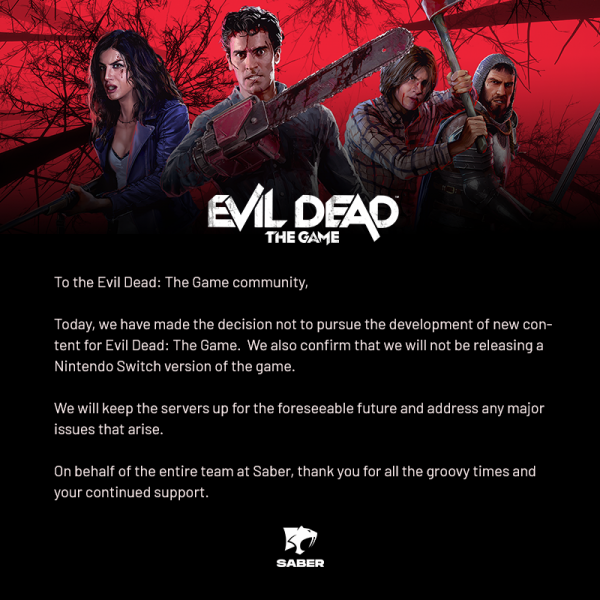 Evil Dead: The Game Will Not Receive Any More Content, Switch Version Canceled Evil Dead: The Game Will Not Receive Any More Content, Switch Version Canceled